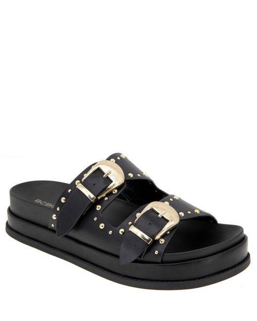 BCBGeneration Black Barah Chunky Footbed Double Buckle Slip-on Sandals