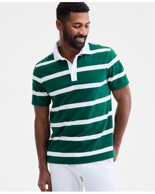 Club Room Men's Green Short-sleeve Striped Rugby Shirt