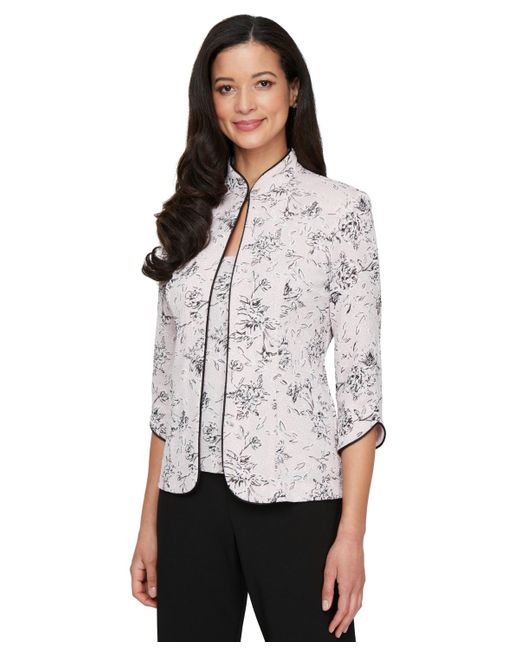 Alex Evenings White Floral Jacquard Jacket & Shell Set