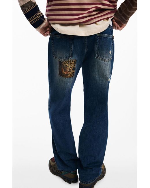Desigual Blue Patch Denim Trousers for men