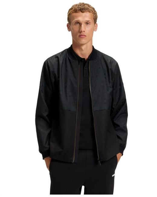 BOSS Men's Black Boss By Monogram Jacquard Bomber Jacket