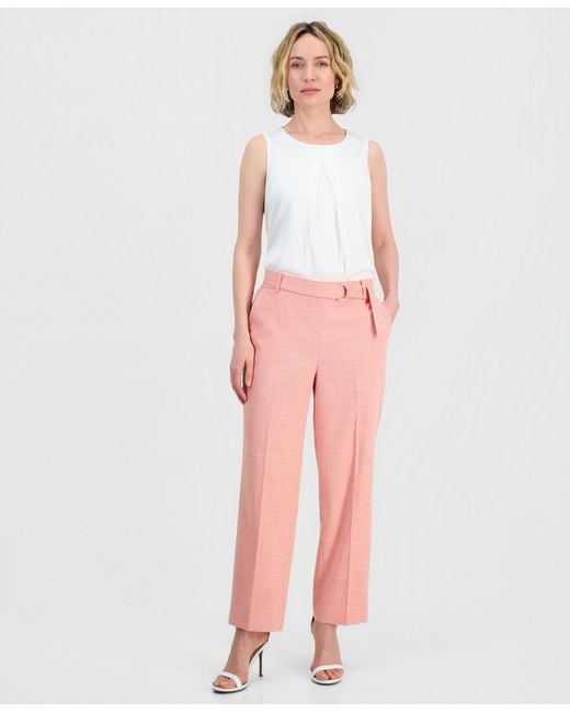 Kasper Pink Belted Pull-on Pants