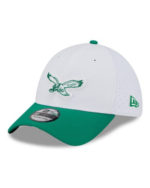 KTZ White/kelly Green Philadelphia Eagles 2025 Nfl Training Camp Throwback Logo 39thirty Flex Hat for men