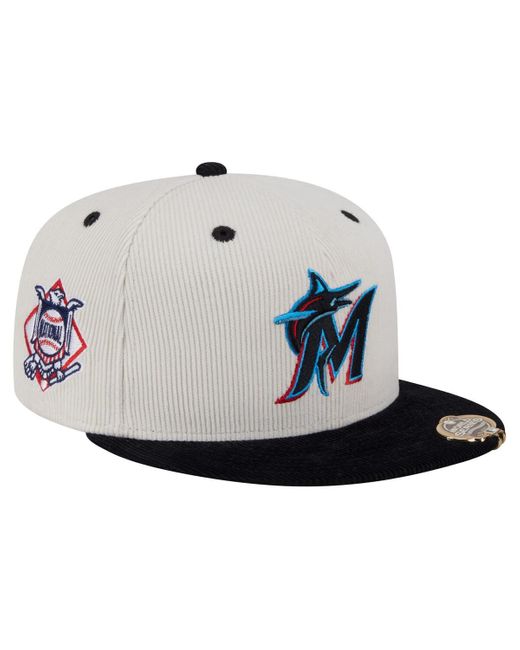 KTZ Multicolor Cream/black Miami Marlins Two-tone Corduroy 59fifty Fitted Hat for men