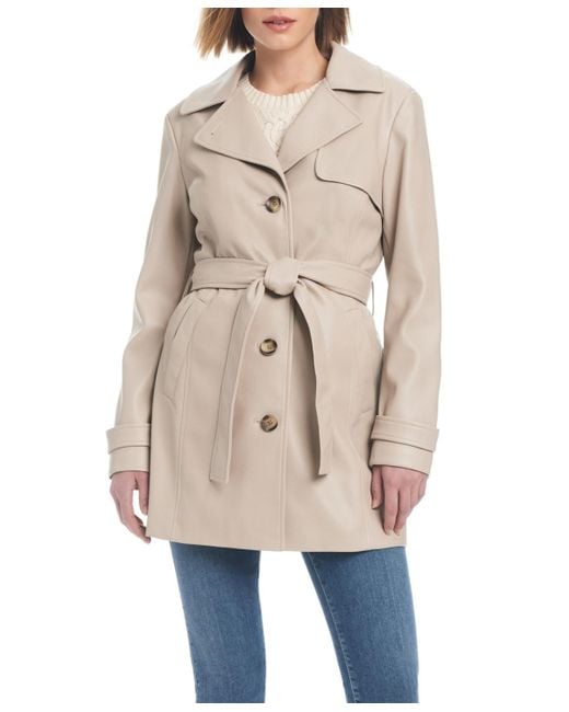 Sanctuary Natural Faux Leather Single-breasted Fitted Trench Coat