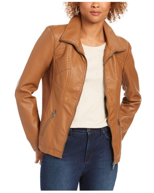 Style & Co. Brown Faux-leather Moto Jacket, Created For Macy's