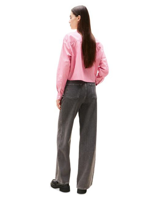 Tommy Hilfiger Pink Crest Embroidery Relaxed Fit Cropped Shirt