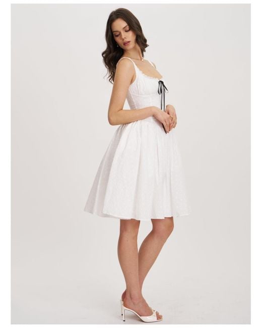 Miss Circle White Madison Cotton Eyelet Square Neck Midi Dress