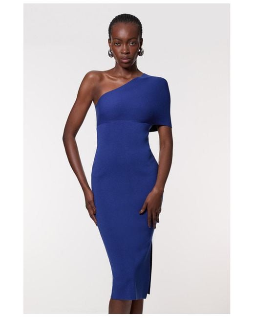 Karen Millen Blue Knitted One Shoulder Dress