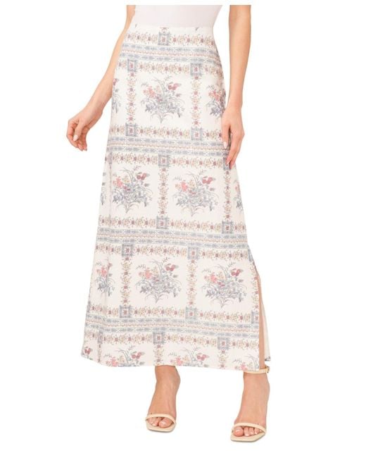 Cece White Floral Print A-line Maxi Skirt