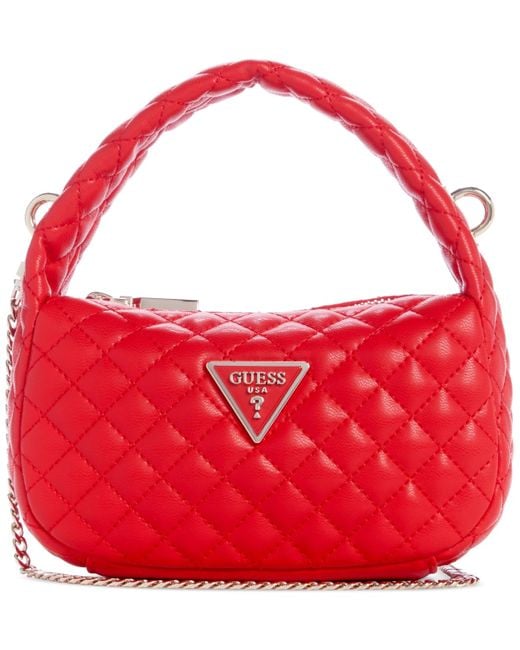 Guess Red Rianee Quilted Mini Crossbody Hobo