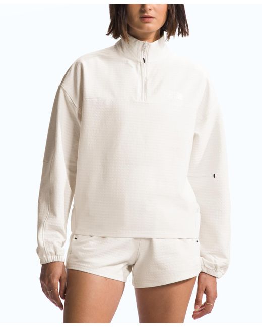 The North Face White Tekware Grid-print Quarter-zip Cropped Jacket
