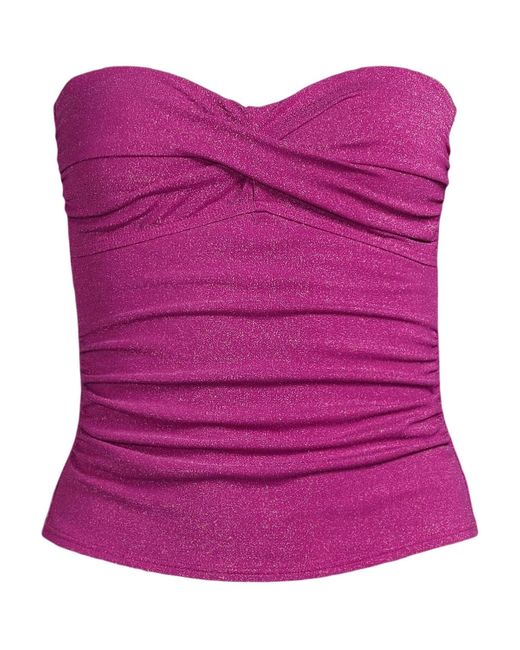Lands' End Purple Chlorine Resistant Shine Wrap Bandeau Tankini Swimsuit Top
