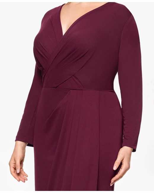 Betsy & Adam Purple Plus Size Long-sleeve Matte Jersey Dress