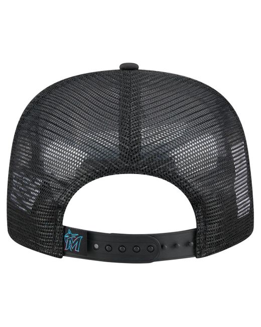KTZ Black Miami Marlins Retro Satin Script Golfer Adjustable Hat for men