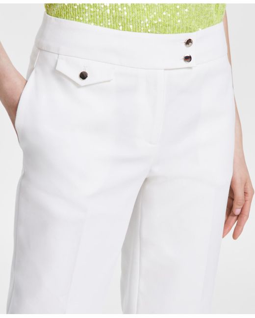 Anne Klein White Slim-fit Double-button Ankle Pants