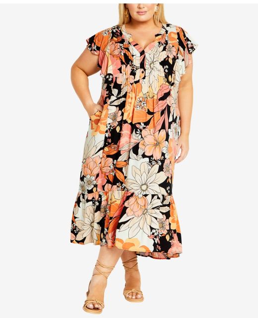 Avenue Multicolor Plus Size Bellini Print Maxi Dress
