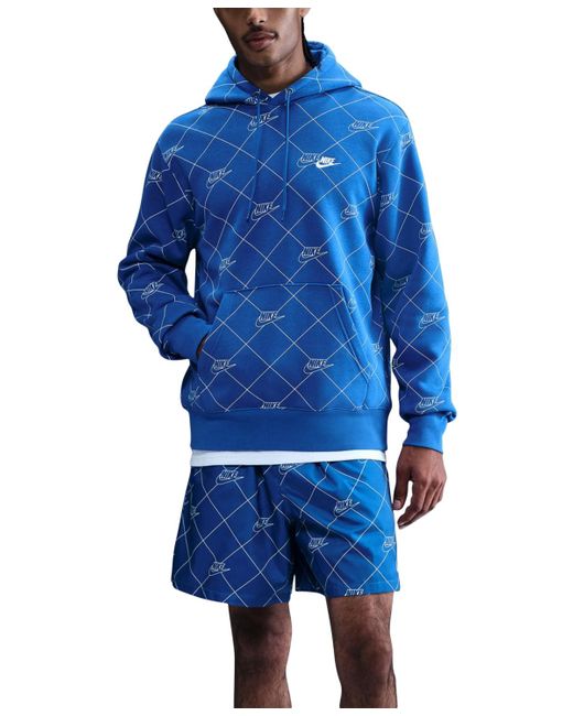 Nike Blue Sportswear Club Fleece Pullover Printed Hoodie for men
