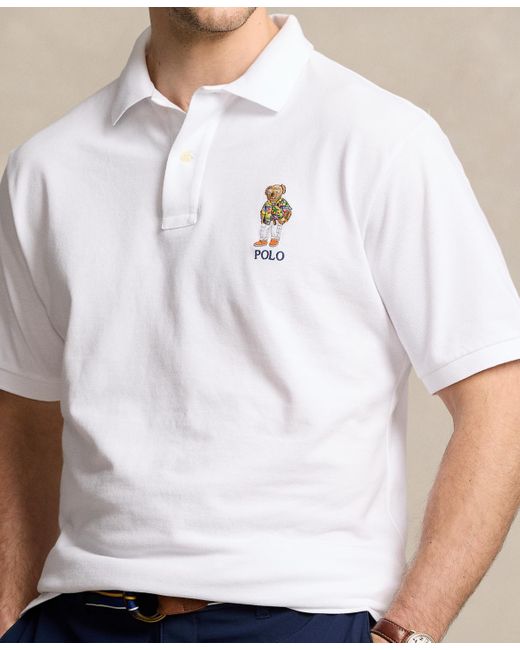 Polo Ralph Lauren White Big & Tall Polo Bear Embroidered Cotton Mesh Polo Shirt for men