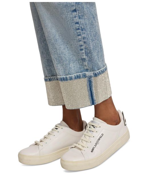 Karl Lagerfeld Blue High-rise Crystal-cuff Jeans