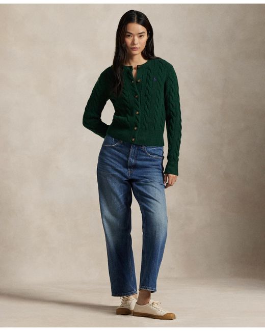 Polo Ralph Lauren Green Cable-knit Wool-cashmere Cardigan