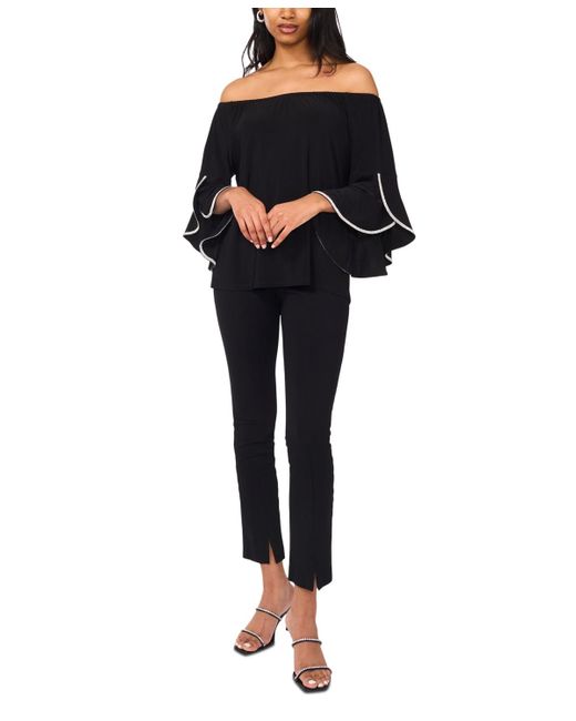 Msk Black Plus Size Off-the-shoulder 3/4-embellished-cuff Top