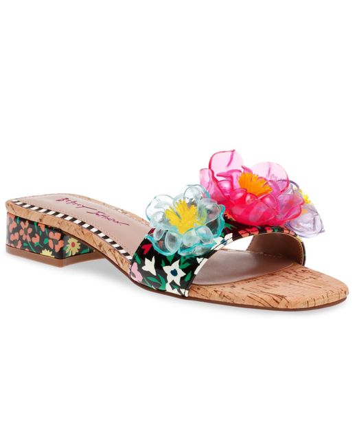 Betsey Johnson Pink Brice Embellished Block-heel Slide Sandals