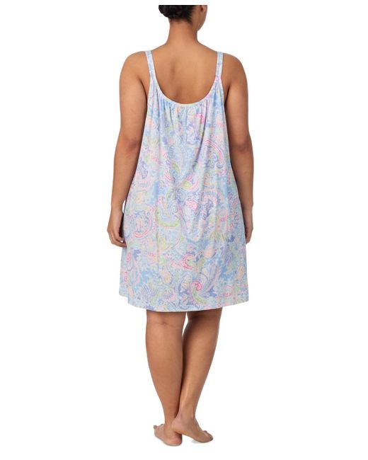 Ralph Lauren Blue Plus Size Double-strap Nightgown