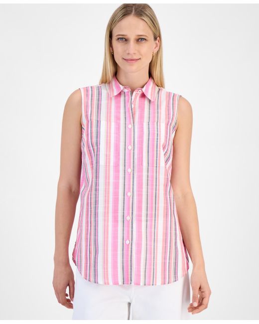 Nautica Pink Striped Sleeveless Button Shirt