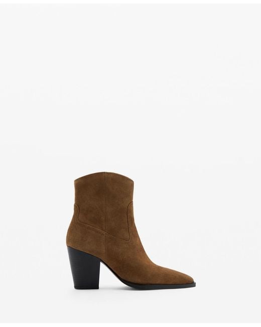 Mango Brown Suede Block-heel Boots