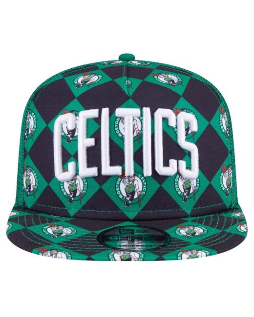 KTZ Green N Boston Celtics Seeing Diamonds A-frame Trucker 9fifty Snapback Hat for men