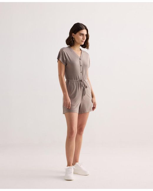 REISTOR Natural V Neck Drawstring Knit Romper