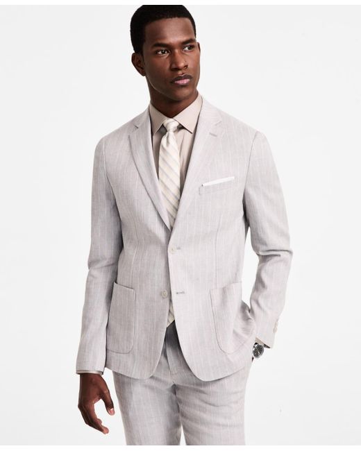 Calvin Klein Men's White Slim-fit Linen Suit Jacket