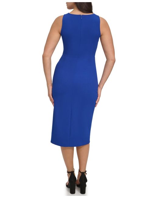 Siena Jewelry Blue Ruched Side-twist Sleeveless Midi Dress