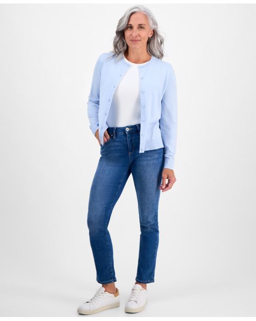 Style & Co. White Petite Crewneck Cardigan