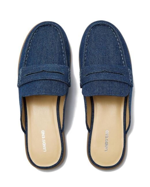 Lands' End Women's Blue Comfort Slip On Denim Penny Loafer Mules