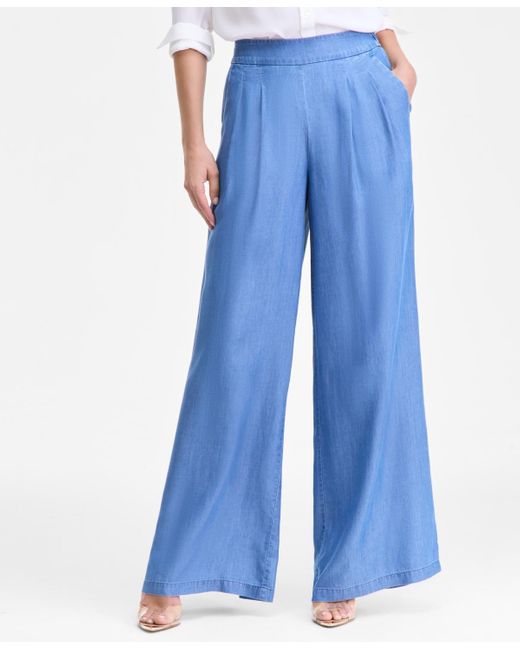 INC International Concepts Blue High-rise Pleated Pull-on Wide-leg Pants
