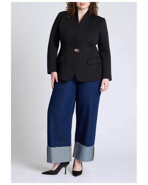 Eloquii Blue Plus Size Hourglass Blazer With Gold Button