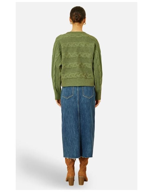 Yumi' Green Cable Knit Relaxed Fit Jumper