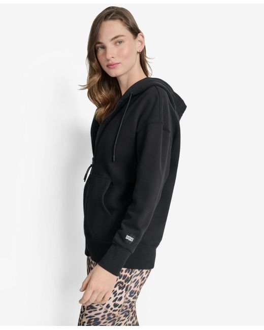 DKNY Black Woven Patch Oversized Full Zip Jacket Hoodie