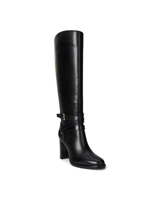 Ralph Lauren Black Collins Stacked Heel Tall Boots