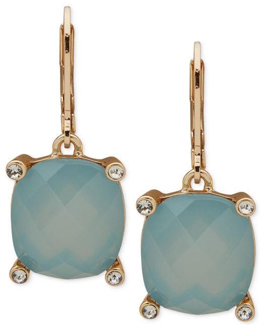 Anne Klein Blue Gold-tone Pave & Color Stone Drop Earrings