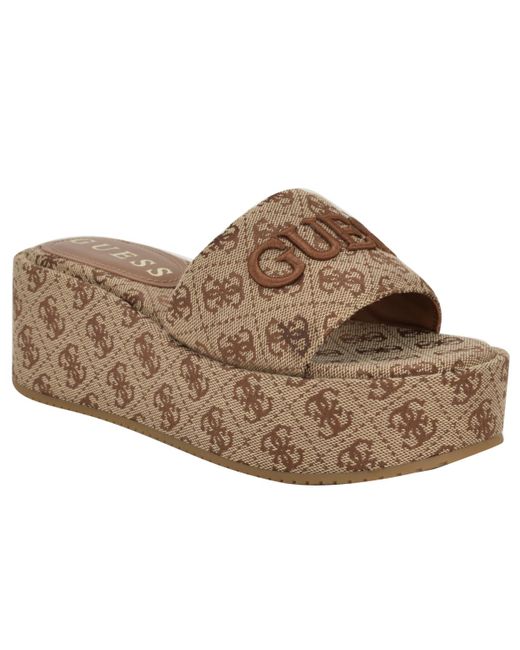 Guess Brown Bintai Platform Slide Wedge Sandals