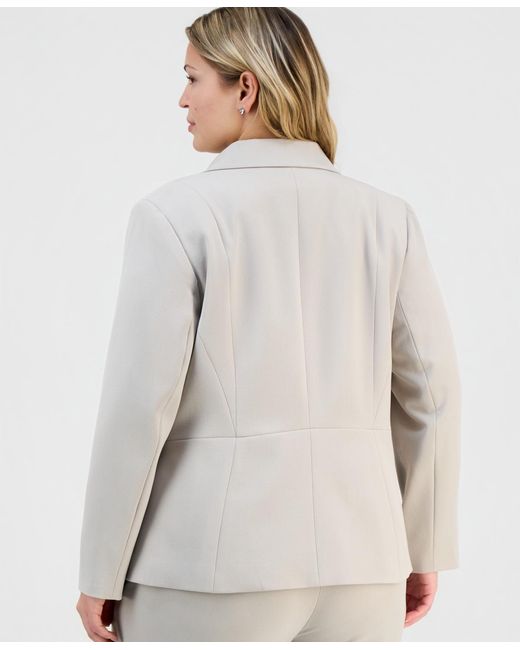 Kasper Gray Plus Size Stretch-crepe Single-button Blazer
