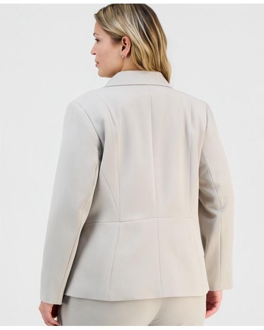 Kasper Gray Plus Size Stretch-crepe Single-button Blazer