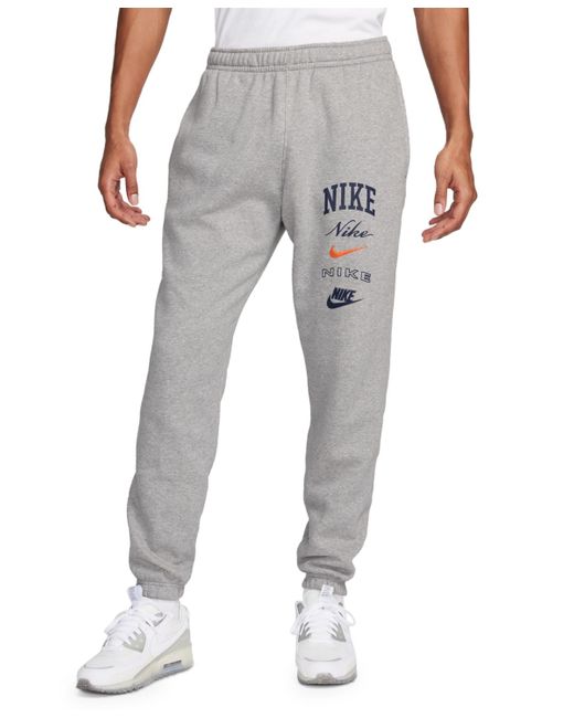 Nike Gray Club Fleece Stacked Logo-print Cuffed Pants for men