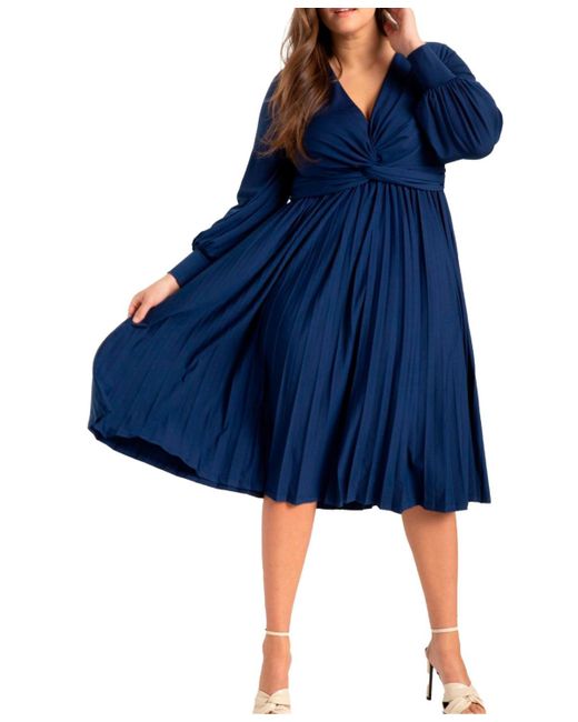 Eloquii Blue Plus Size Knot Front Pleated Skirt Dress