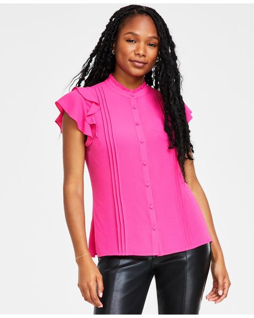 Cece Pink Pintuck Ruffled Blouse
