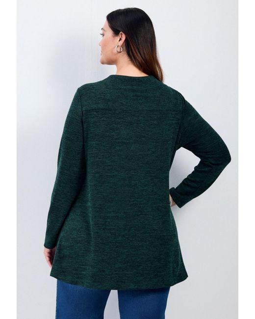 Avenue Blue Ruby Button Detail Hacci Top