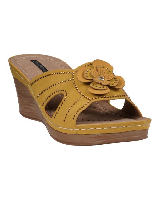 Gc Shoes Brown Fiora Floral Wedge Sandals
